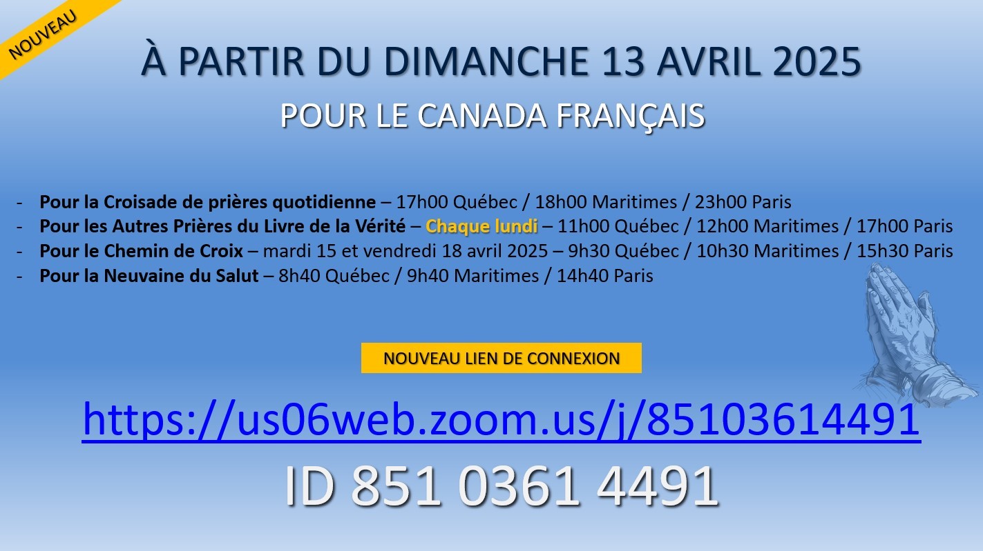 Nouveaux liens de connexion Zoom - Sessions de Prières du Canada Français